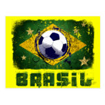 Cadeaux grunges de drapeau du football du Brésil Carte Postale