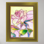 Cadre d'or d'excellente affiche rose