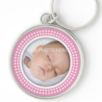 Cadre rose de photo de bébé - le blanc pointille l