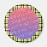 cadre vert et mauve de plaid de tartan aimants pour réfrigérateur