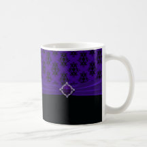 Café de damassé de pourpre royal et de noir tasse à café