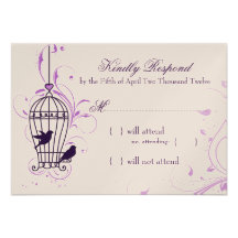 Cage à oiseaux de fantaisie avec l'aubergine RSVP  Invitations