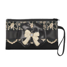 Caisse noire beige de wrislet de dentelle d'arc de pochettes avec dragonne