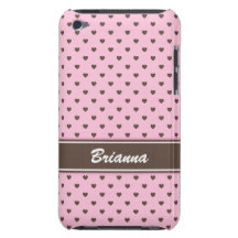 Caisse rose et brune d'iPod de motif de coeurs Étui Barely There iPod