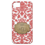Caisse rouge de l'iPhone 5 de damassé de monogramm Coques iPhone 5