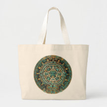 Calendrier aztèque antique, symbole rond, or et sa sac en toile