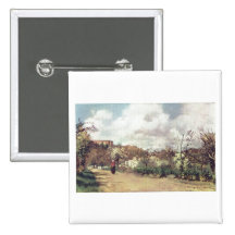 Camille_Pissarro - vue de nuage de ciel de Louveci Badge Avec Épingle