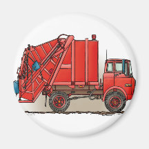 Camion à ordures rouge magnets pour réfrigérateur