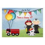 Camion de pompiers et petit anniversaire de pompie cartons d'invitation