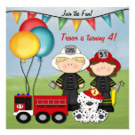 Camion de pompiers et petit anniversaire de pompie invitation personnalisable