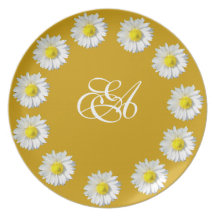 Camomille avec le plat de monogramme assiette pour soirée