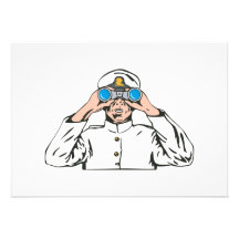 Capitaine de marine marin avec des jumelles cartons d'invitation