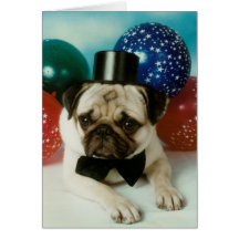 Carlin d'anniversaire de chapeau supérieur carte de vœux