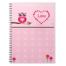 Carnet rose mignon de hibou