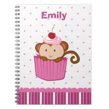 Carnet rose mignon personnalisé de singe de petit 