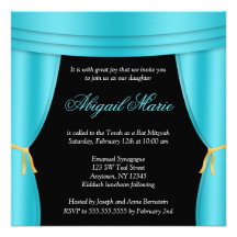 Carré bleu turquoise de bat mitzvah de rideau de H Invitations Personnalisées