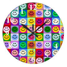 Carrés souriants de visage d'arc-en-ciel pendule