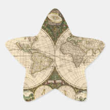 Carte 1660 du monde d'antiquité par Frederick de W Stickers En Étoile