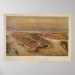 Carte 1847 de vue d'oeil d'oiseau de New York City