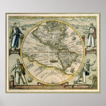 Carte antique, Amérique Sive Novus Orbis, 1596 Posters