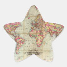 Carte antique du monde par John Colton, circa 1854 Sticker En Étoile