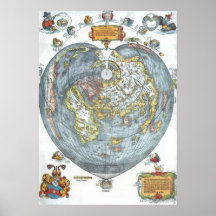 Carte antique en forme de coeur vintage Peter du m Poster