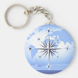 Carte bleue Keychain 2 du monde de rose de boussol Porte-clefs