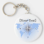 Carte bleue Keychain du monde de rose de boussole Porte-clé