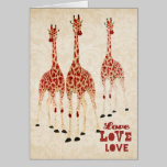 Carte d'amour de girafes de rose rouge cartes