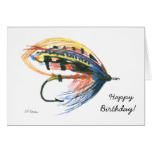 Carte d'anniversaire colorée de pêche de mouche