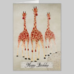 Carte d'anniversaire de girafes de rose rouge cartes