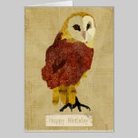 Carte d'anniversaire rouge d'or de hibou cartes