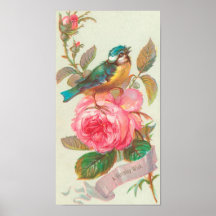 Carte d'anniversaire vintage avec l'oiseau et les  posters