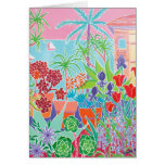 Carte d'art : Fleurs de patchwork et ciel rose, Me cartes
