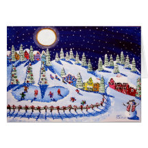 Carte d'art populaire d'hiver de patin de glace de