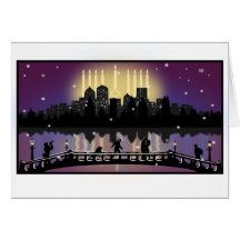 Carte de Hanoukka Menorah d'horizon de ville
