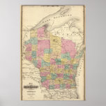 Carte de l'état du Wisconsin Affiche