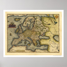 Carte de l'Europe par Ortelius 1570 Posters