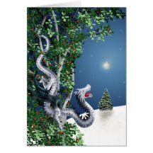 Carte de Noël argentée de dragon