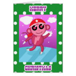 Carte de Noël rose de patinage de glace de singe