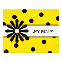 Carte de note jaune et noire de point de polka carton d'invitation