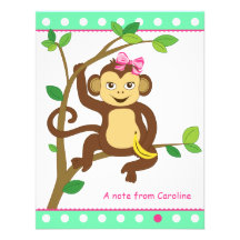 Carte de note mignonne de singe de petite fille carton d'invitation
