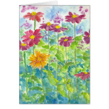 Carte de note rose de blanc d'aquarelle de fleur s