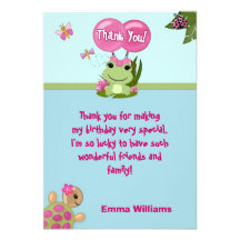 Carte de remerciements 3,5" de GRENOUILLE de fille Invitations
