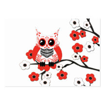 Carte de visite blanc rouge de hibou de fleurs de 