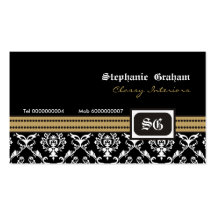 Carte de visite élégant blanc noir de monogramme d