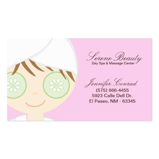 Carte de visite rose de massage de spa de concombr
