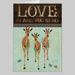 Carte de voeux ambre et azurée d'amour de girafes cartes