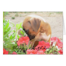 Carte de voeux de chiot de boxeur de joyeux annive