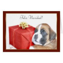 Carte de voeux de Noël de chiot de boxeur de Feliz